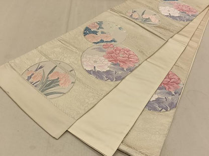 平和屋着物◎六通柄袋帯　唐織　花丸文　銀糸　正絹　逸品　CAAT9112qv
