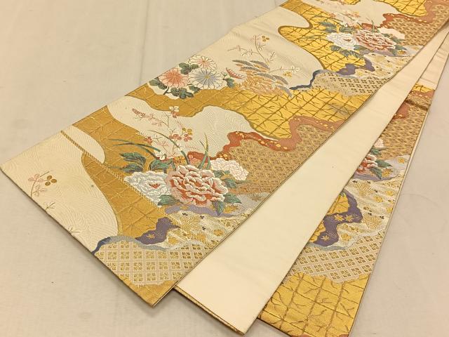 平和屋着物◎六通柄袋帯 唐織 道長花文 金糸 正絹 逸品 CAAT9117qv