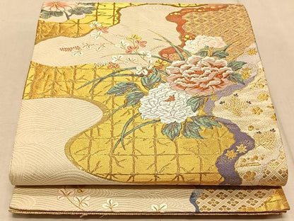 平和屋着物◎六通柄袋帯 唐織 道長花文 金糸 正絹 逸品 CAAT9117qv