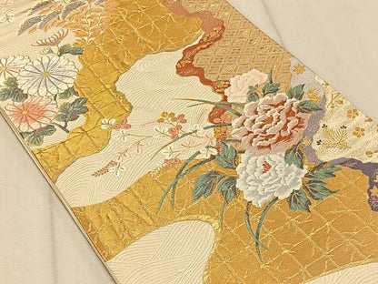 平和屋着物◎六通柄袋帯 唐織 道長花文 金糸 正絹 逸品 CAAT9117qv