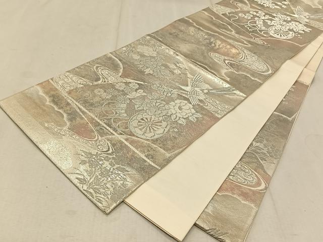 平和屋着物◎六通柄袋帯　彩京錦　花車文　プラチナ箔二重引　正絹　逸品　CAAT9119qv