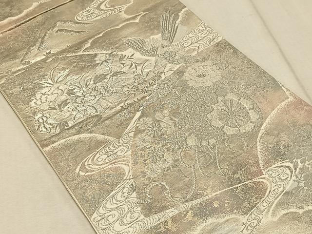 平和屋着物◎六通柄袋帯　彩京錦　花車文　プラチナ箔二重引　正絹　逸品　CAAT9119qv