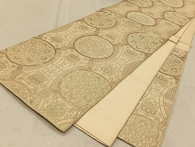 平和屋着物◎六通柄袋帯 古代更紗 銀糸 正絹 逸品 CAAT9122qv