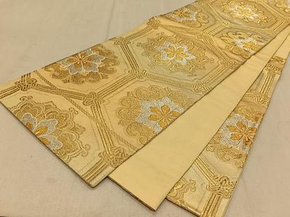 平和屋着物◎六通柄袋帯 亀甲花文 金銀糸 正絹 逸品 CAAT9125qv