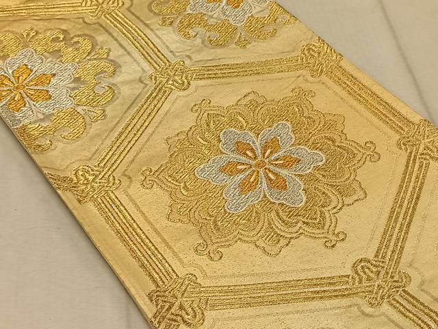 平和屋着物◎六通柄袋帯 亀甲花文 金銀糸 正絹 逸品 CAAT9125qv