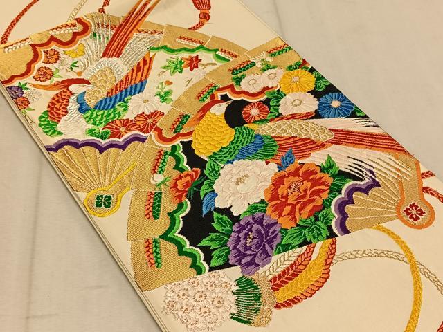 平和屋着物◎六通柄袋帯 唐織 檜扇花鳥文 金銀糸 正絹 逸品 CAAT9139qv