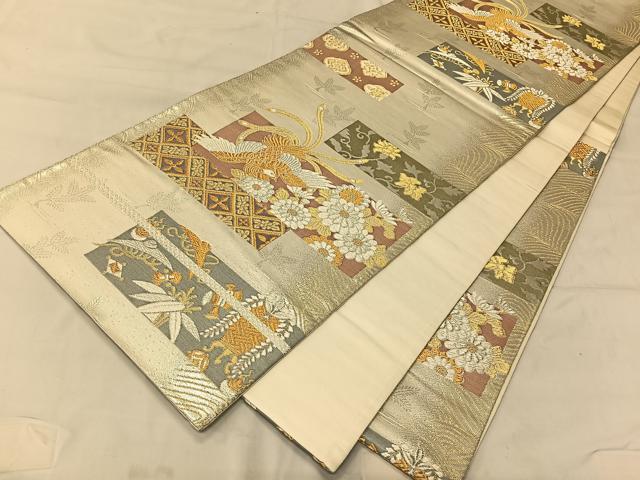 平和屋着物◎六通柄袋帯 色紙鳳凰花文 金銀糸 鈴乃屋扱い 正絹 逸品 CAAT9179qv