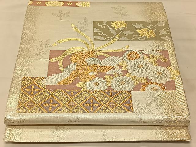 平和屋着物◎六通柄袋帯 色紙鳳凰花文 金銀糸 鈴乃屋扱い 正絹 逸品 CAAT9179qv