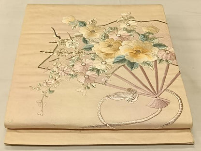 平和屋着物◎太鼓柄袋帯 総刺繍 檜扇花文 金銀糸 引箔 正絹 逸品 CAAT9180qv