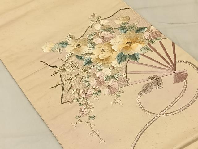 平和屋着物◎太鼓柄袋帯 総刺繍 檜扇花文 金銀糸 引箔 正絹 逸品 CAAT9180qv