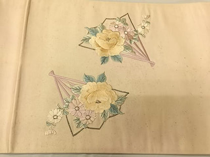 平和屋着物◎太鼓柄袋帯 総刺繍 檜扇花文 金銀糸 引箔 正絹 逸品 CAAT9180qv