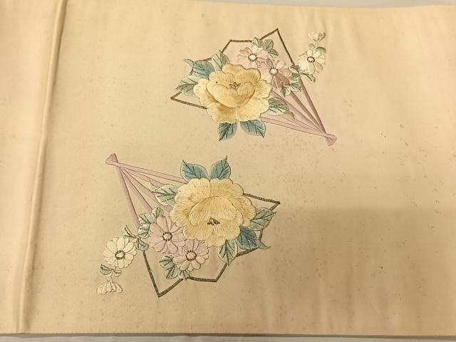 平和屋着物◎太鼓柄袋帯 総刺繍 檜扇花文 金銀糸 引箔 正絹 逸品 CAAT9180qv