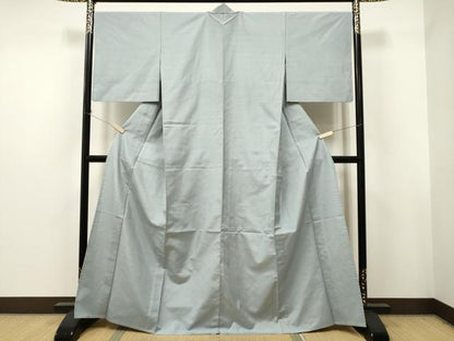 平和屋着物▽白山紬　色無地　単衣　千草鼠色　正絹　逸品　CAAT9203dy