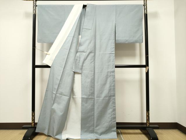 平和屋着物▽白山紬　色無地　単衣　千草鼠色　正絹　逸品　CAAT9203dy