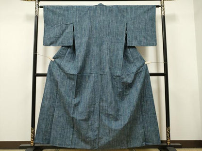 平和屋着物▽上質な紬　単衣　縞　正絹　逸品　CAAT9204dy