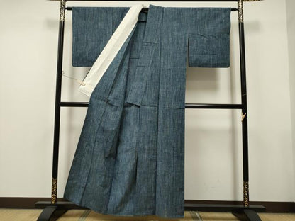 平和屋着物▽上質な紬　単衣　縞　正絹　逸品　CAAT9204dy