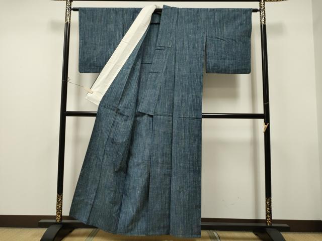 平和屋着物▽上質な紬　単衣　縞　正絹　逸品　CAAT9204dy