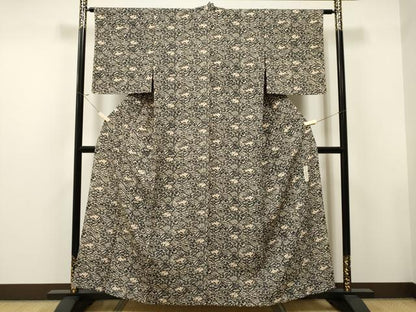 平和屋着物▽上質な小紋 単衣 作家物 本草木染 型染め 松竹梅花文 正絹 逸品 未使用 CAAT9209dy
