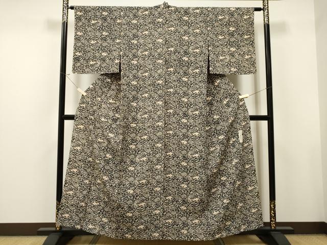 平和屋着物▽上質な小紋 単衣 作家物 本草木染 型染め 松竹梅花文 正絹 逸品 未使用 CAAT9209dy