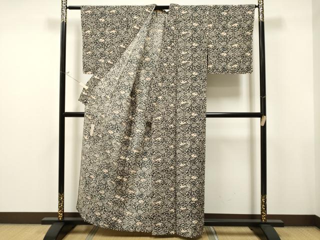 平和屋着物▽上質な小紋 単衣 作家物 本草木染 型染め 松竹梅花文 正絹 逸品 未使用 CAAT9209dy