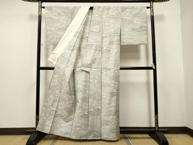 平和屋着物▽本場大島紬 単衣 白大島 9マルキ 雲重ね文 正絹 逸品 CAAT9211dy