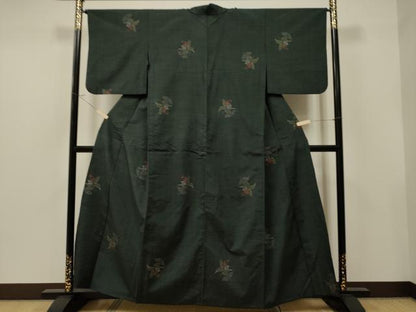 平和屋着物▽上質な紬 単衣 草花文 正絹 逸品 CAAT9213dy