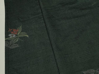 平和屋着物▽上質な紬 単衣 草花文 正絹 逸品 CAAT9213dy