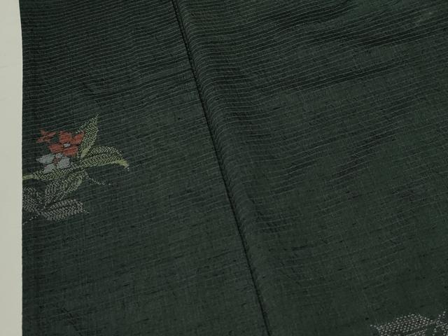 平和屋着物▽上質な紬 単衣 草花文 正絹 逸品 CAAT9213dy