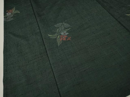 平和屋着物▽上質な紬 単衣 草花文 正絹 逸品 CAAT9213dy
