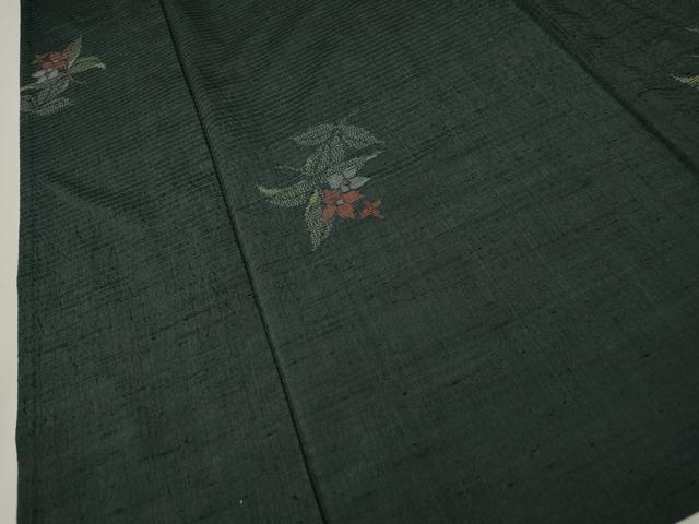平和屋着物▽上質な紬 単衣 草花文 正絹 逸品 CAAT9213dy