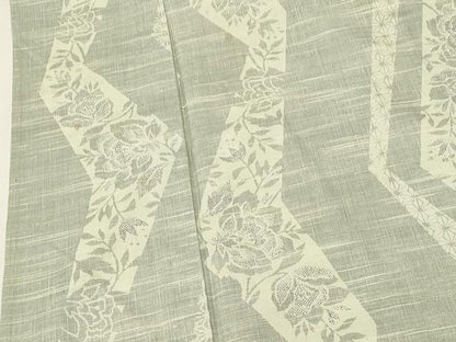 平和屋着物▽上質な紬 単衣 吉祥花文 正絹 逸品 CAAT9216dy