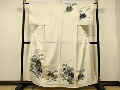 平和屋着物▽訪問着 単衣 手描き 風景文 暈し染め 正絹 逸品 CAAT9220dy