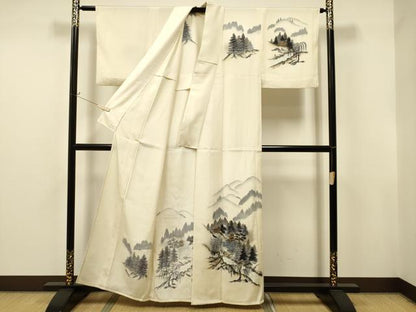 平和屋着物▽訪問着 単衣 手描き 風景文 暈し染め 正絹 逸品 CAAT9220dy