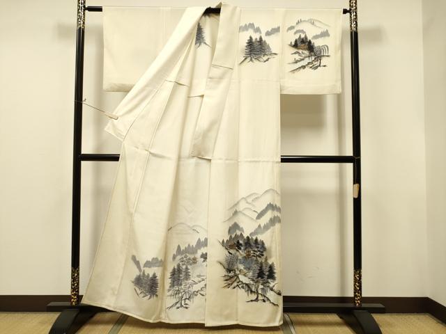 平和屋着物▽訪問着 単衣 手描き 風景文 暈し染め 正絹 逸品 CAAT9220dy