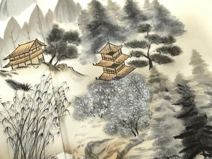 平和屋着物▽訪問着 単衣 手描き 風景文 暈し染め 正絹 逸品 CAAT9220dy