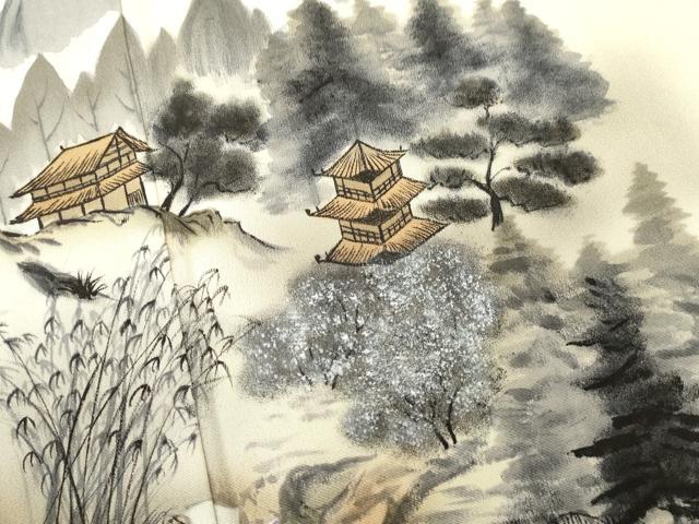 平和屋着物▽訪問着 単衣 手描き 風景文 暈し染め 正絹 逸品 CAAT9220dy
