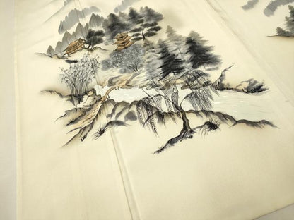 平和屋着物▽訪問着 単衣 手描き 風景文 暈し染め 正絹 逸品 CAAT9220dy
