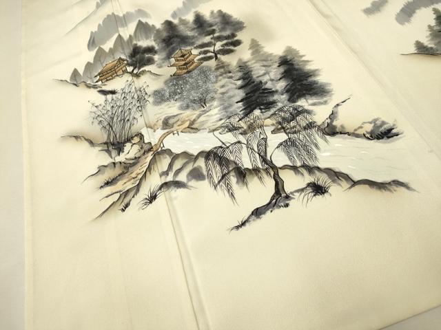 平和屋着物▽訪問着 単衣 手描き 風景文 暈し染め 正絹 逸品 CAAT9220dy