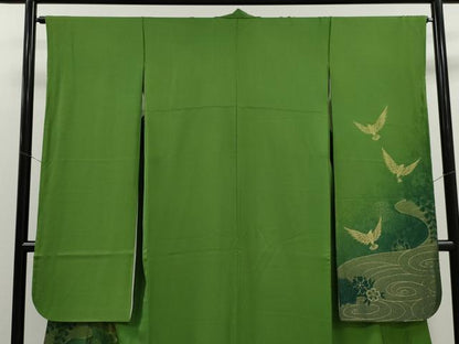 平和屋着物●染色作家 斉藤三才 振袖 寿光織 三歳鳥 暈し染め 金銀糸 正絹 逸品 CAAT9298dy