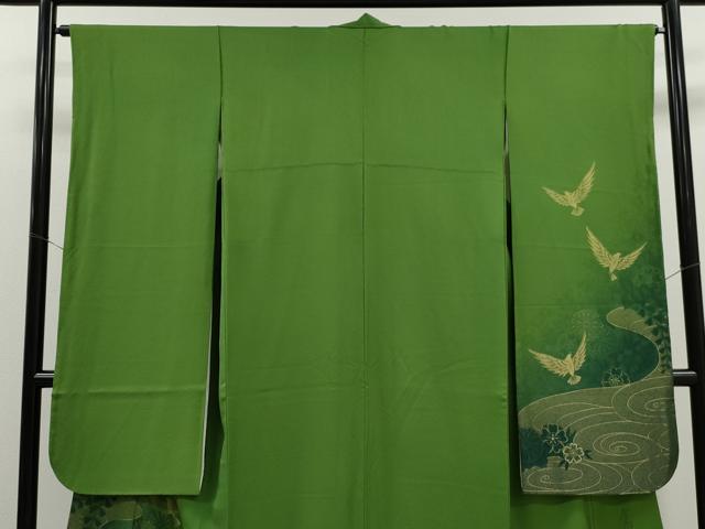 平和屋着物●染色作家 斉藤三才 振袖 寿光織 三歳鳥 暈し染め 金銀糸 正絹 逸品 CAAT9298dy