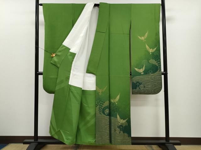 平和屋着物●染色作家 斉藤三才 振袖 寿光織 三歳鳥 暈し染め 金銀糸 正絹 逸品 CAAT9298dy