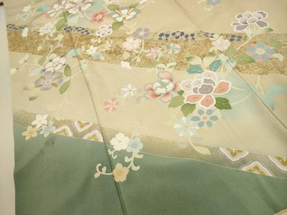 平和屋着物●訪問着 作家物 駒刺繍 草花文 暈し染め 金彩 正絹 逸品 CAAT9304dy