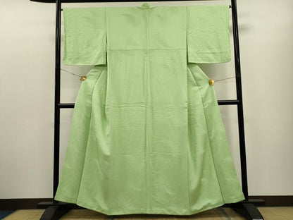 平和屋着物●上質な色無地　笹竹地紋　若菜色　正絹　逸品　CAAT9313dy