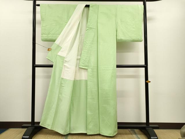 平和屋着物●上質な色無地　笹竹地紋　若菜色　正絹　逸品　CAAT9313dy