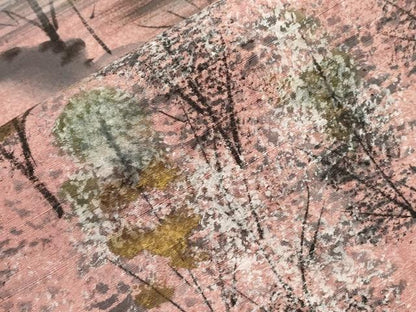 平和屋着物▽訪問着 単衣 紬地 手描き 樹林文 金銀彩 正絹 逸品 CAAT9386dy