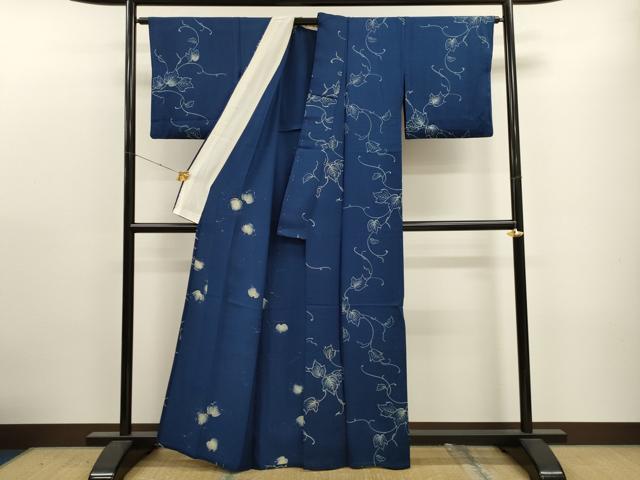 平和屋着物▽上質な小紋 単衣 蔦の葉文 正絹 逸品 CAAT9387dy