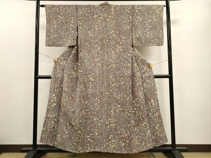 平和屋着物▽上質な小紋　単衣　ろうけつ染め　草花文　鬼しぼ縮緬　正絹　逸品　CAAT9388dy