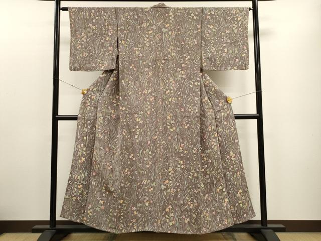 平和屋着物▽上質な小紋　単衣　ろうけつ染め　草花文　鬼しぼ縮緬　正絹　逸品　CAAT9388dy