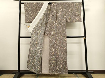 平和屋着物▽上質な小紋　単衣　ろうけつ染め　草花文　鬼しぼ縮緬　正絹　逸品　CAAT9388dy