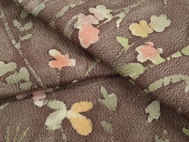 平和屋着物▽上質な小紋　単衣　ろうけつ染め　草花文　鬼しぼ縮緬　正絹　逸品　CAAT9388dy